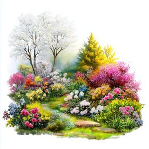 12 clipart di giardini fioriti, paesaggi primaverili ad acquerello, illustrazioni di giardini, JPG stampabili di alta qualità, download digitale, diario