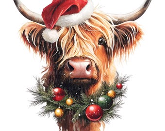 14 Christmas Highland Cow Cliparts, Farm Illustrations, Printable Images, High-Quality JPG, Junk Journal, Scrapbooking, Digital Download