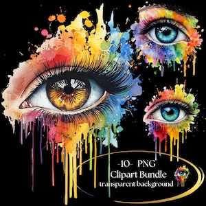10 clipart di occhi ad acquerello, illustrazioni di occhi astratti, download digitale, PNG stampabili di alta qualità, design di sublimazione, diario spazzatura