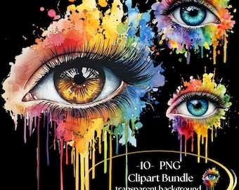 10 Colorful Eyes Cliparts, Abstract-Watercolor Eyes, Sublimation Design, Digital Downloads, High-Quality PNGs, Junk Journals, Commercial Use