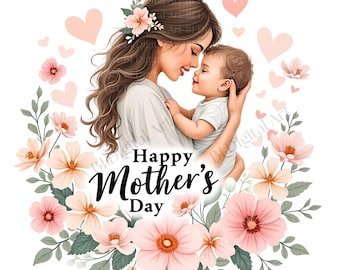 Mother's Day Clipart, Watercolor PNG JPG Graphics (Digital Download)