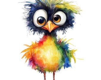 Grillige aquarel vogels clipart, grappige vogel png (digitale download)