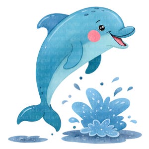 10 Delfin Clipart, Cartoon-Delfin-Illustrationen im Aquarell, Transparente PNG, Digitaler Download, Sublimation, DIY & Kartenherstellung