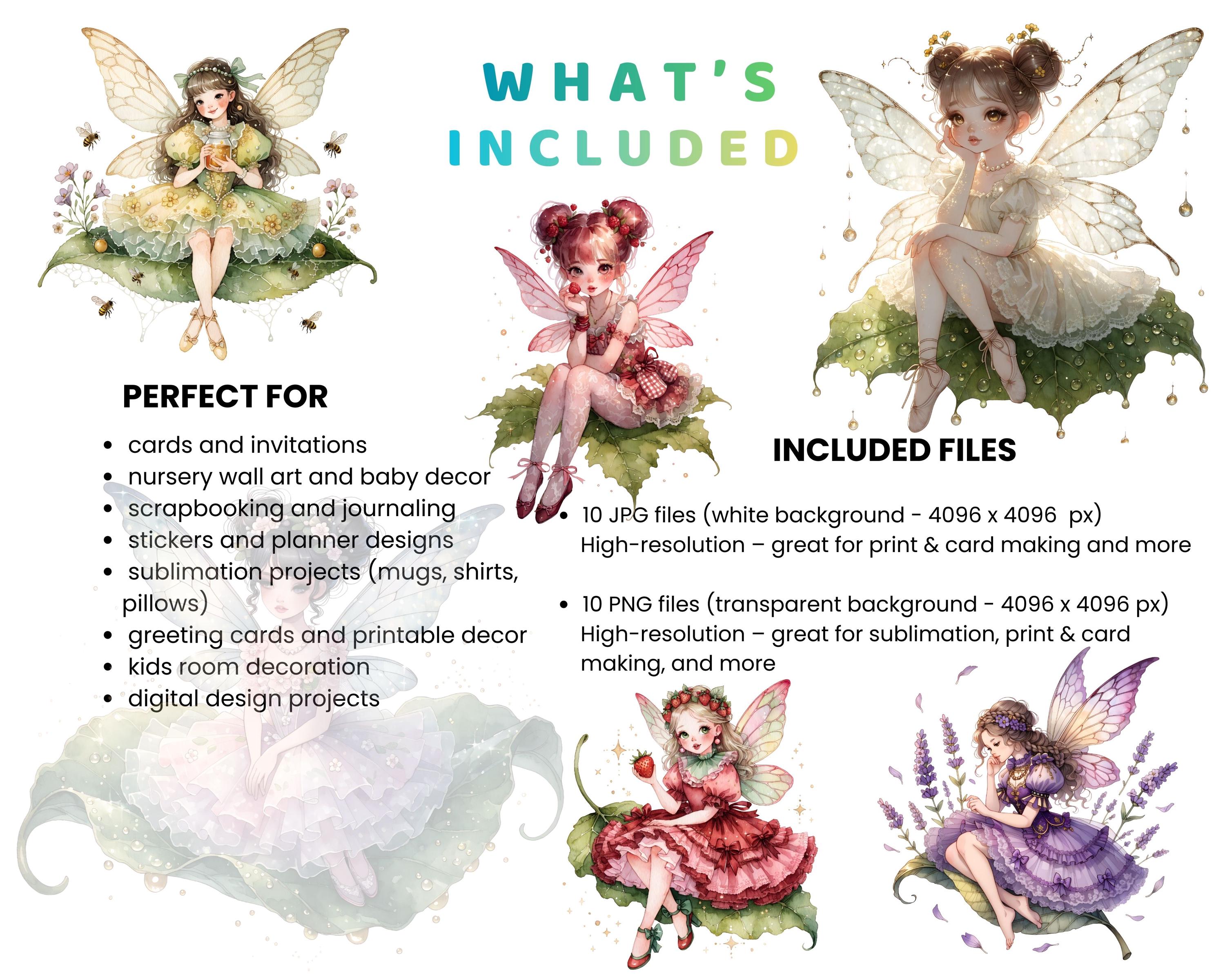 10 Garden Fairy Clipart, Cute Fairy Sitting on Leaf, Watercolor Flower ...