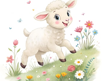 10 schattige lam-clipart, schapen-clipart aquarel, afdrukbare illustraties, transparante PNG/JPG, digitale download, papierkunst, dagboek