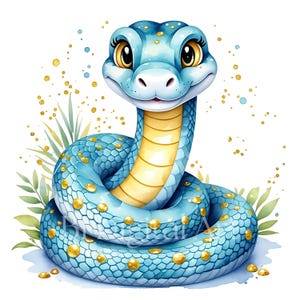 7 serpientes divertidas en imágenes prediseñadas de estilo de dibujos animados, imágenes prediseñadas de acuarela imprimibles, JPG de alta calidad, descarga digital, artesanías de papel, diario basura