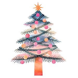 10 Abstract Christmas Tree Clipart Set, Watercolor Line Art Christmas Tree, PNG / JPG clip art, digital download, Paper Craft, Junk Journal
