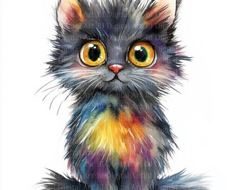 Aquarel grappige kat clipart, eigenzinnige cartoon katten (digitale download)