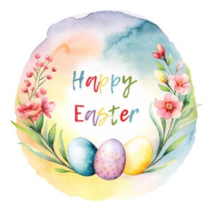 5 Happy Easter Clipart, Printable Watercolor, Happy Easter Illustration, High-Quality PNG / JPG, Digital Download, Sublimation, Card Making