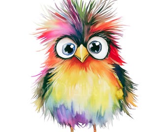 10 Funny Bird Clip Art, Whimsical Bird, Watercolor Images, Transparent PNG, Digital Download, Sublimation Design, Paper Craft, Junk Journal