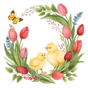 12 Osterkranz mit Küken Cliparts, Ostern-Kücken-Kranz Aquarell-Illustrationen, PNG und JPG digitaler Download, Sublimation,Kartenherstellung