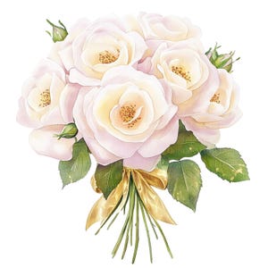 Weiße Rosenstrauß-ClipArt, 10 Rosenstrauß Aquarell-Illustrationen, digitaler Download, Transparente PNG und JPG, Papiermodelle, Junk Journal