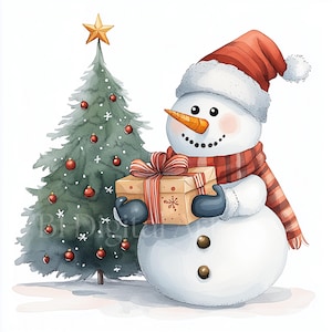 10 Snowman Clipart Set, Christmas Clipart Bundle, Snowman Winter Illustration, Commercial Use, Printable Watercolor JPG, Digital Download