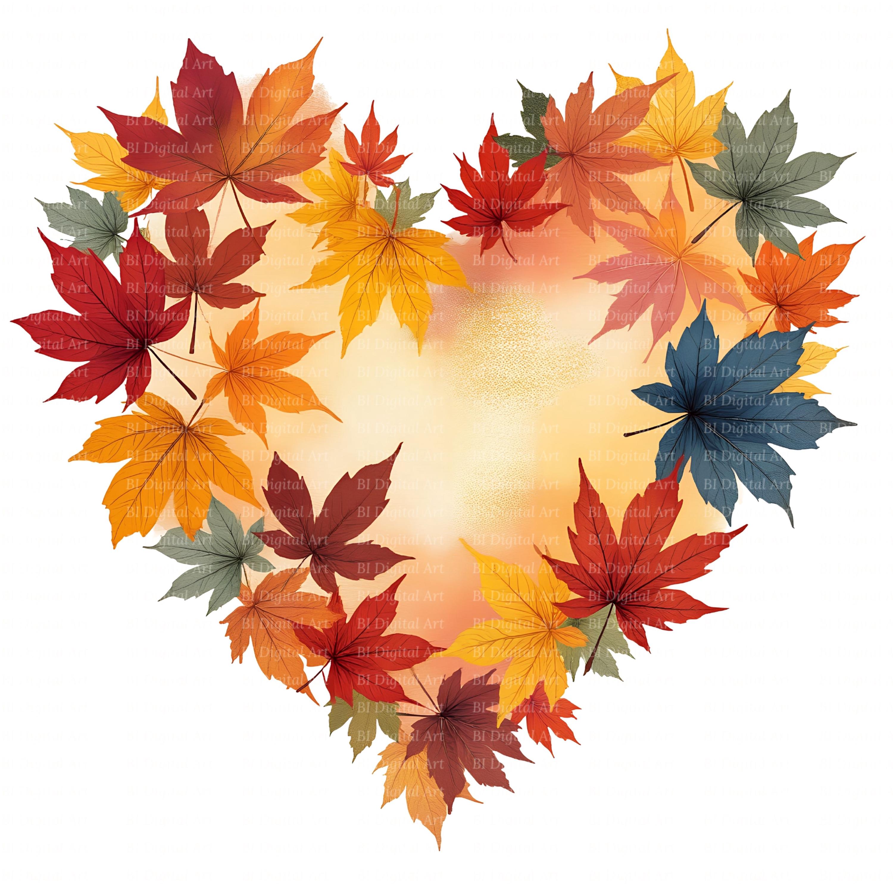 Fall Color Heart Images Autumn Leaves Heart Cliparts, Watercolor Fall Foliage (digital Download ...