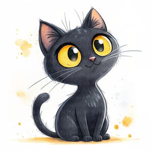 12 Lustige & Süße Katzen-Cliparts, Cartoon-Stil, Gelbäugige Katzen, Hochwertige JPGs, Digitaler Download, Kartenherstellung und DIY Projekte