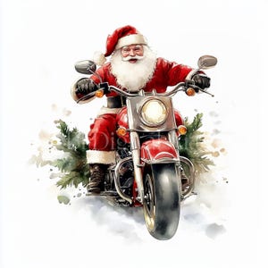 7 Babbo Natale su clipart moto, acquerello stampabile, JPG di alta qualità, creazione di cartoline di Natale, download digitale, diari spazzatura