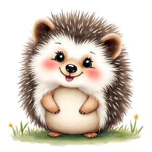 12 Cute Hedgehog Cliparts, Printable Watercolor Cartoon Illustrations, High-Resolution JPGs, Digital Download, DIY & Card Making, Journaling