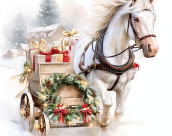Horse Drawn Carriage Clipart Watercolor PNG | Horse Drawn Sleigh ...