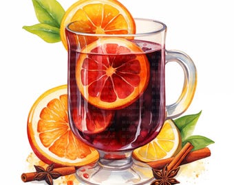 Watercolor Christmas Mulled Wine Cliparts, Festive Drinks (Digital Download)