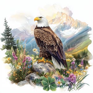 10 Eagle Cliparts, Watercolor Bald Eagle Illustrations, Paper Craft, Scrapbook images, Junk Journals, High-Quality JPGs, Digital Download
