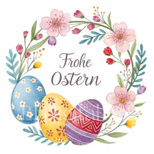 10 Happy Easter Wreath Clipart, Easter Wreath Watercolor Illustration, High-Quality PNGs / JPGs, Digital Download, Sublimation, Card Making
