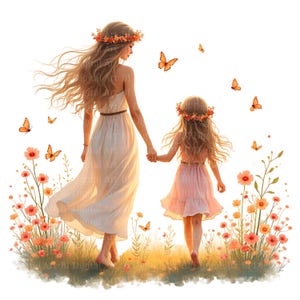 10 Clipart di mamma e figlia, acquerelli stampabili, biglietti d'auguri per la festa della mamma, JPG di alta qualità, download digitale, lavoretti di carta, diario