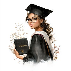 14 Mädchen-Absolventinnen Cliparts – Abitur & Uni-Abschluss Aquarell-Illustrationen, hochauflösende JPGs, digitaler Download, Journal