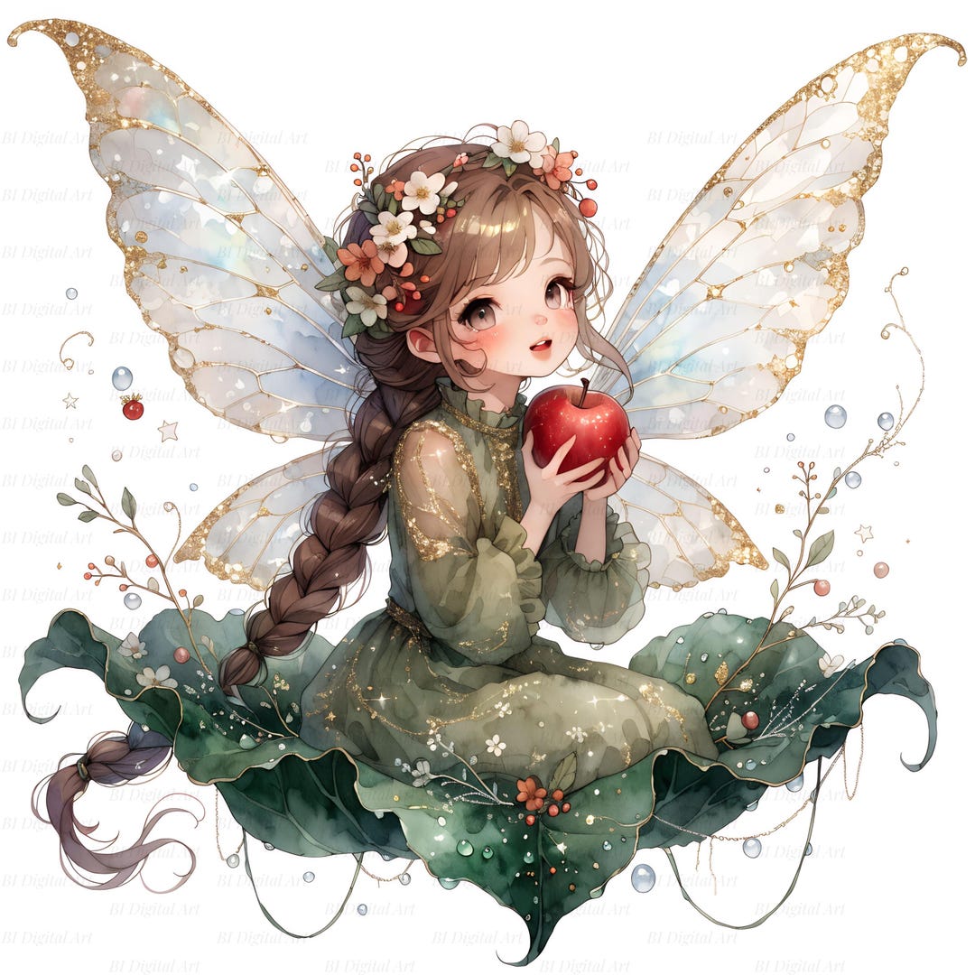 10 Cute Garden Fairy Clipart Bundle, Fairy Sitting on Leaf, Watercolor ...