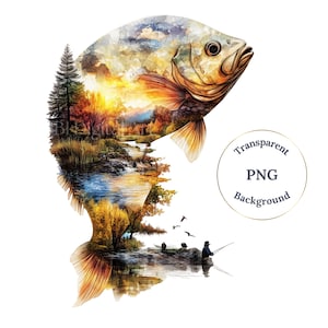 10 imágenes prediseñadas de peces abstractos, imágenes de paisajes, descarga instantánea imprimible, PNG de alta calidad, arte de pesca, imágenes prediseñadas de acuarela, descarga digital