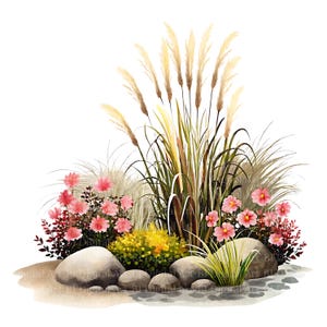 12 cliparts de parterres de fleurs de jardin, fleurs sauvages à l'aquarelle, fichiers imprimables, PNG/JPG transparent, téléchargement numérique, création de cartes et journalisation