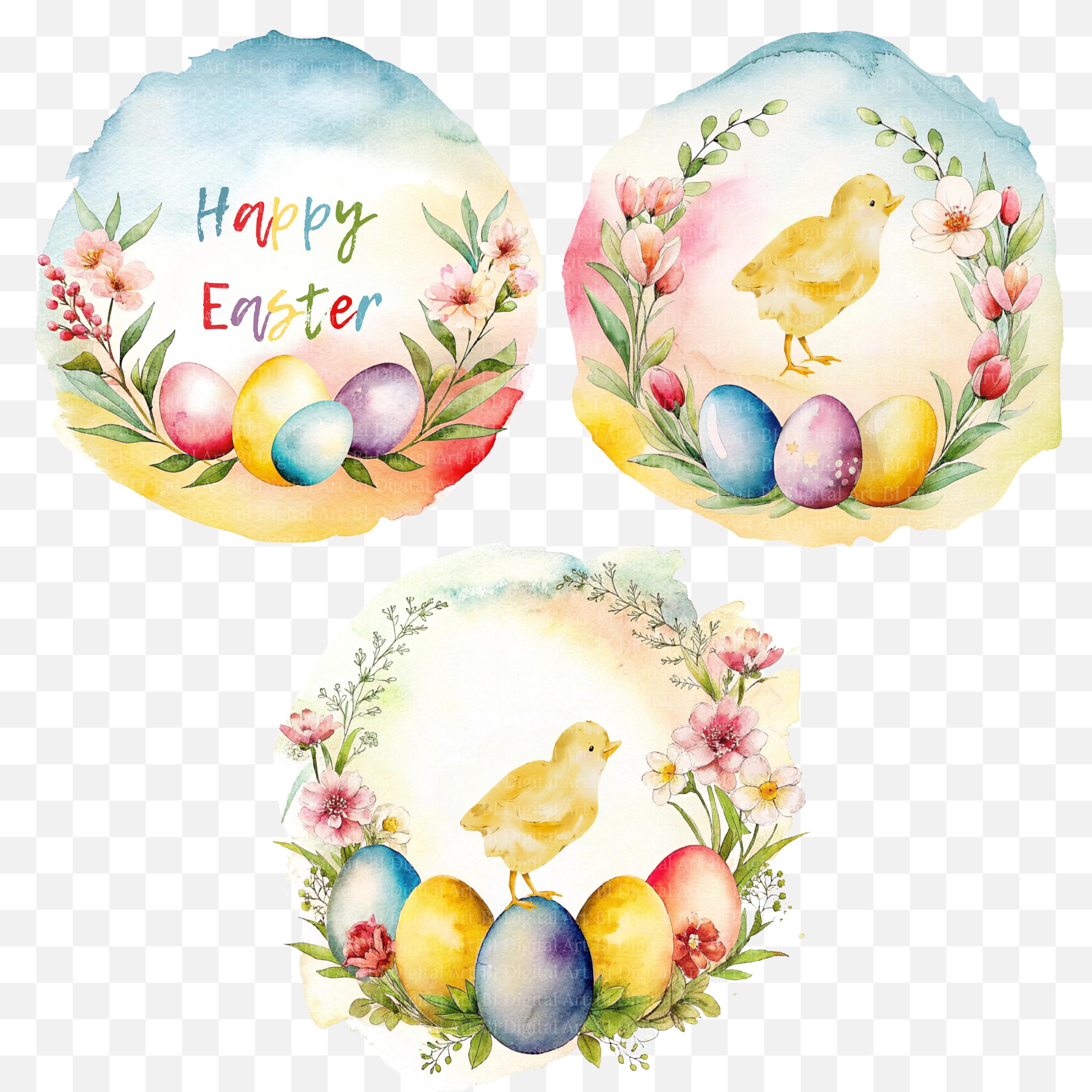 イースターのイラスト5点、ハッピーイースターのクリップアート、印刷可能な水彩画のクリップアート、高品質のJPG/PNG、デジタルダウンロード、ペーパークラフト、ジャーナル  - Etsy 日本, image size:3000x3000
