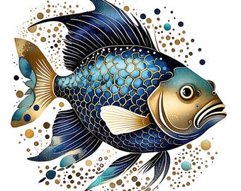Abstract Fish Clipart PNG & JPG, Watercolor Fish, Sublimation Design, Printable Clipart, Digital Download, Commercial Use, Instant Download