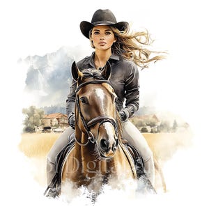 10 Frau auf Pferd Cliparts – Hochwertige JPGs, digitaler Download, Reiterbilder Clipart, druckbare Aquarell Clipart, Printable art, Wall art