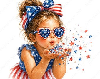 4th of July Clipart - Watercolor  Kids Clipart Bundle, Patriotic Kids PNG,  Independence Day  (16 PNG & JPG - Digital Download)