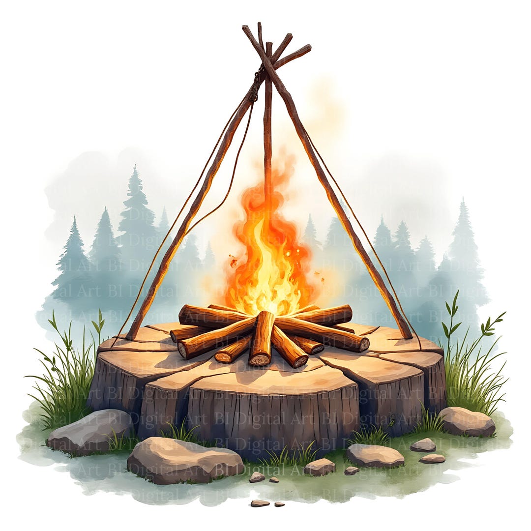 12 Bonfire Campfire Cliparts, Camping Fire Images, Printable Watercolor ...