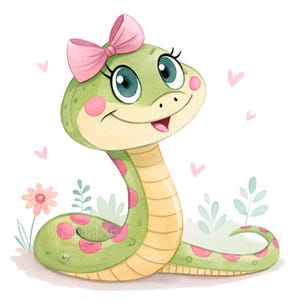 11 Clip Art de acuarela de serpiente de estilo de dibujos animados lindo, imágenes prediseñadas de serpiente imprimibles, descarga digital PNG y JPG de alta calidad, artesanías de papel