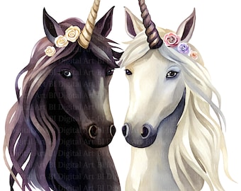 水彩画風の馬のイラストクリップアート、馬のウォールアート（デジタル
