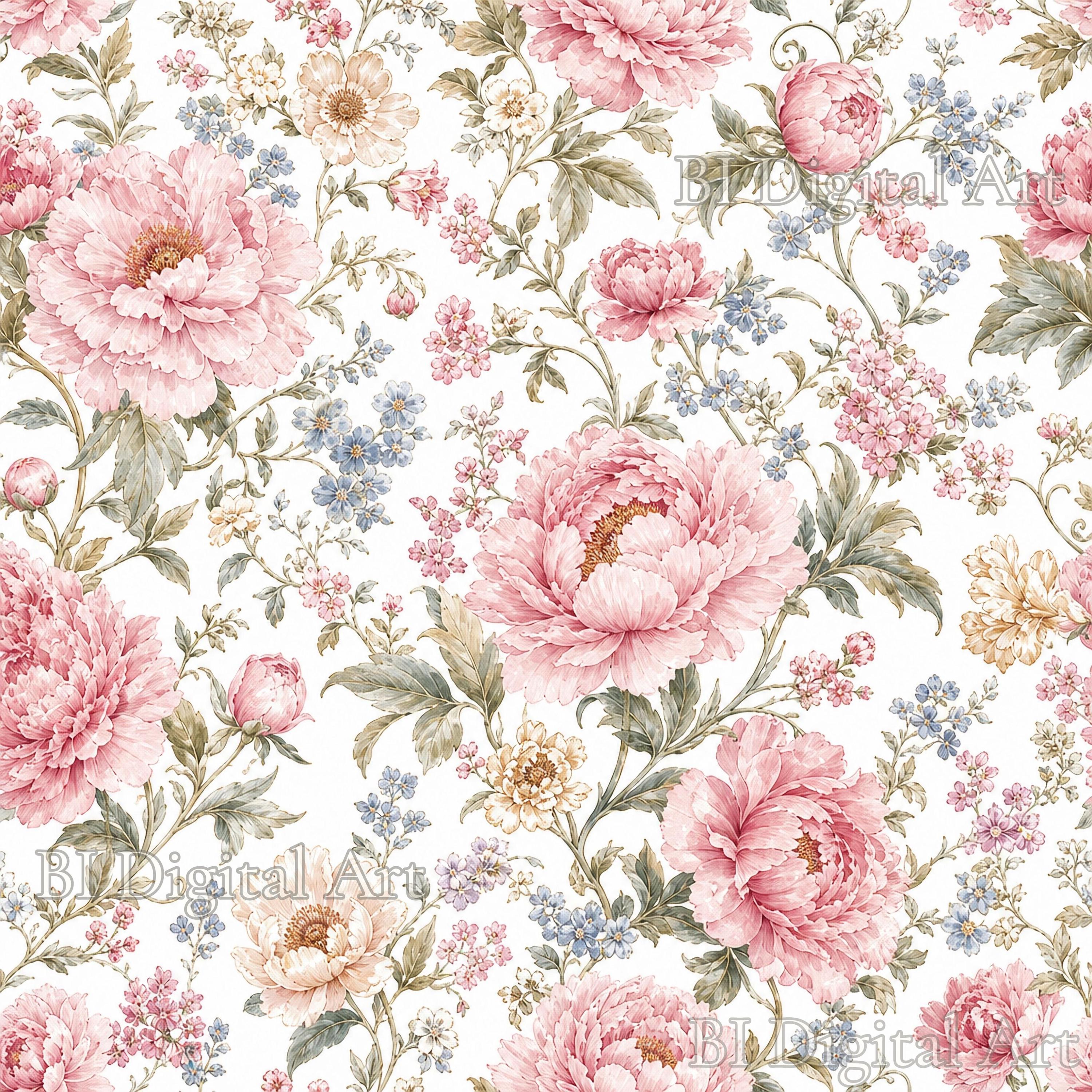 Romantic Floral Digital Paper Pack, Shabby Chic Seamless Patterns ...