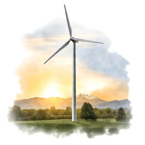 10 Wind Turbine Landscape Cliparts, Watercolor Wind Power Illustrations, Renewable Energy, High-Resolution Printable JPGs, Digital Download