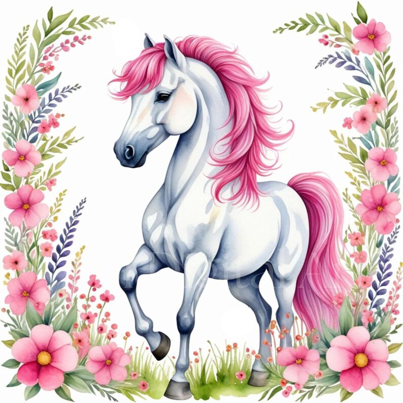 10 imágenes prediseñadas de caballos en acuarela: caballos blancos con ...