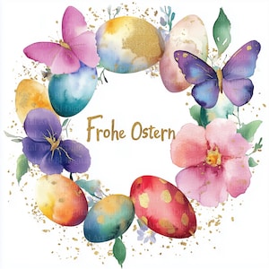10 Easter Wreath Cliparts, "Happy Easter"-German- Watercolor Illustration, Transparent PNG/JPG, Digital Download, Sublimation, Card Making