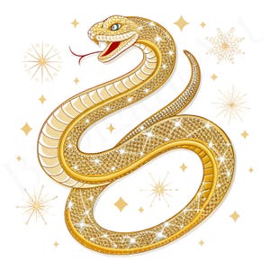Clipart aquarela de cobra dourada em estilo luxuoso - cobra de diamante brilhante, JPG e PNG de alta qualidade, download digital, uso comercial