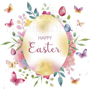 8 Happy Easter Cliparts, Printable Watercolor, Happy Easter Illustration, High-Quality PNG / JPG, Digital Download, Sublimation, Card Making