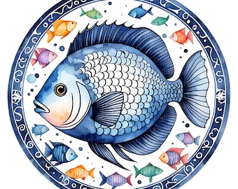 Abstract Fish Clipart PNG & JPG, Watercolor Fish, Sublimation Design, Printable Clipart, Digital Download, Commercial Use, Instant Download