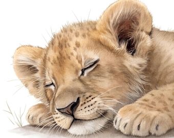 Watercolor Lion Cub Clipart, Nursery Art, Animal Illustration (Digital Download)
