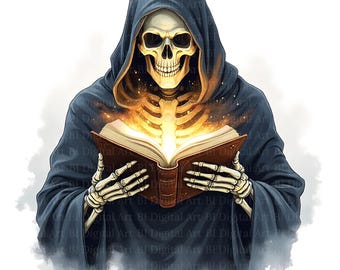 Imágenes prediseñadas de fantasmas leyendo libros, acuarela espeluznante de Halloween (descarga digital)