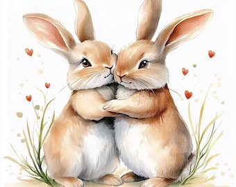 10 imágenes prediseñadas de conejitos lindos, imágenes prediseñadas de amor, ilustraciones de conejitos de acuarela imprimibles, archivos JPG de alta calidad, descarga digital