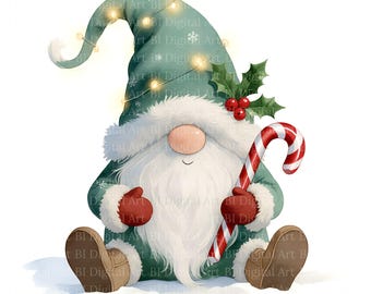 15 Kerst Elf Cliparts – Aquarel Kabouters met Lantaarn, Cadeaus & Zuurstok – Afdrukbare JPG Illustraties, Digitale Download