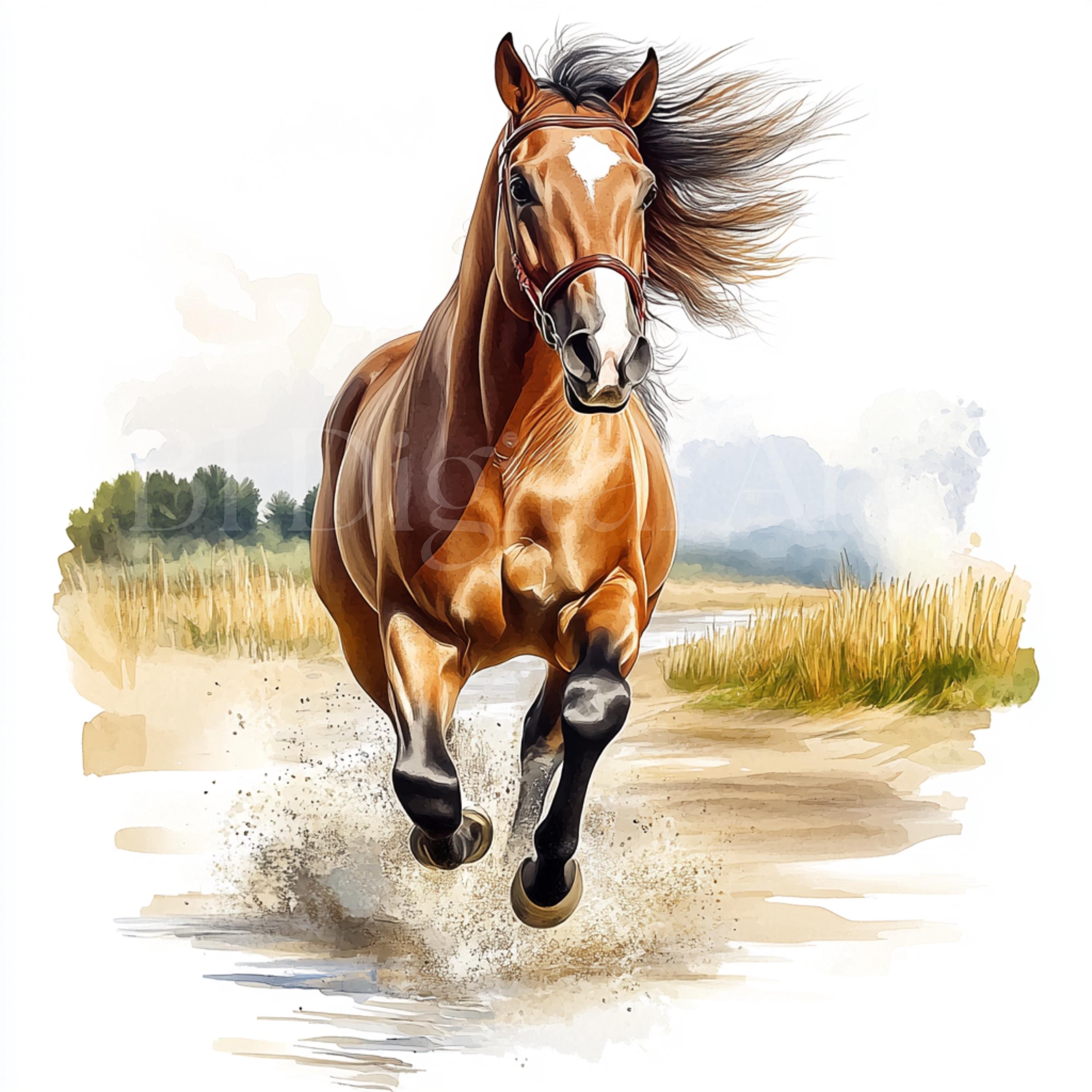 水彩画風の馬のイラストクリップアート、馬のウォールアート（デジタル