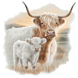 10 images de vaches des Highlands, images de ferme, illustrations aquarelles imprimables, fichiers JPG haute résolution, téléchargement numérique, Junk Journal